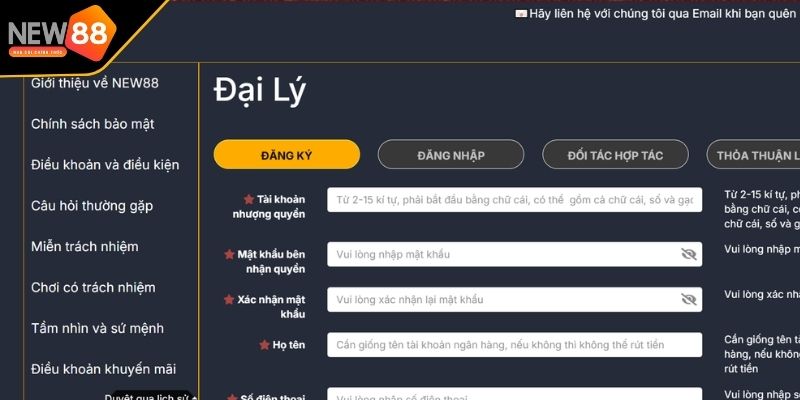 Yêu cầu đối với đại lý chính thức New88
